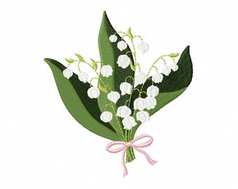 Lily of the valley embroidery design, Flower embroidery design, Botanical embroidery pattern, Wildflower bouquet, Floral embroidery files