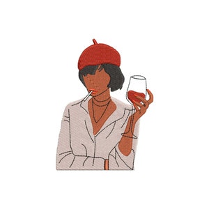 Woman and wine glass machine embroidery designs, embroidery files, embroidery pattern, embroidery design, female, digital download