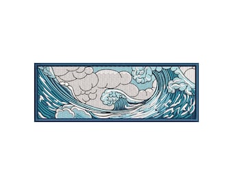 Die große Welle vor Kanagawa, Maschinenstickerei, japanische Stickkunst, Stickdateien, Stickmuster, digitaler Download