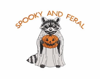 Borduurontwerp wilde wasbeer, borduurontwerpen halloween, grappige borduurbestanden, spookachtig seizoen, machineborduurontwerpen