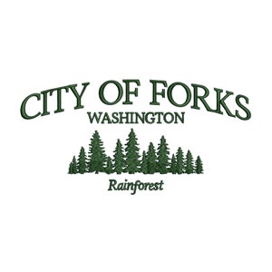 Motifs de broderie machine La ville de Forks, Parc national, Washington, forêt tropicale de Hoh, Fichiers de broderie, États-Unis, Amérique, Téléchargement numérique