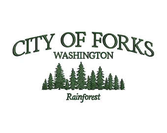 City of Forks embroidery design Washington rainforest