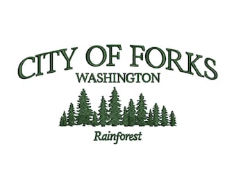 City of Forks machine embroidery designs, National Park, Washington, Hoh Rainforest, Embroidery files, USA, America, Digital download