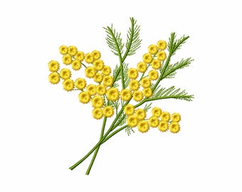 Disegni per ricamo a macchina Mimosa, Disegno per ricamo floreale, Modello per ricamo botanico, Bouquet di fiori di campo, File per ricamo floreale