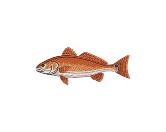 レッドドラムの刺繍デザイン、レッドフィッシュの機械刺繍デザイン、魚の刺繍ファイル、海の動物、釣りの刺繍パターン