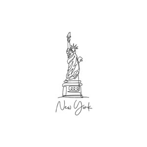 May include: Line drawing illustration of the Statue of Liberty with the text "New York" below.