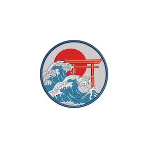 Die große Welle vor Kanagawa, Maschinenstickerei, japanische Stickkunst, Stickdateien, Stickmuster, digitaler Download
