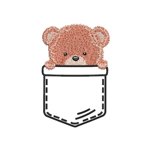 Pocket teddy bear machine embroidery designs, Animal embroidery files, Baby embroidery designs, embroidery pattern, digital download
