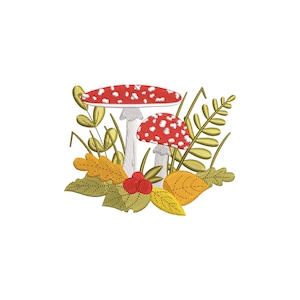 Enchanted Forest Mushrooms Embroidery Design, autumn mushrooms border, Fall embroidery designs, machine embroidery designs, embroidery files