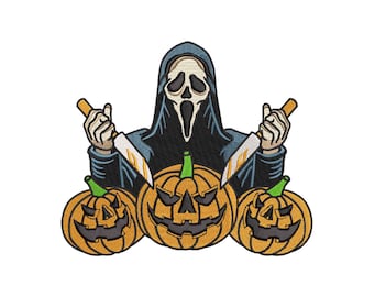 Disegno per ricamo Ghostface, disegni per ricamo di Halloween, file per ricamo a macchina horror