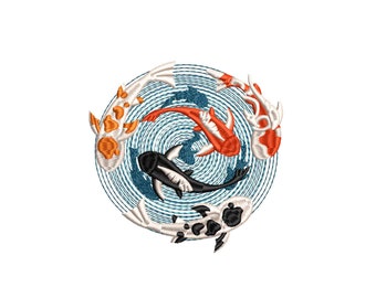 Koi Fische Stickmuster, japanische Kunst, Stickmuster, Stickdateien, trendige Stickerei, digitaler Download