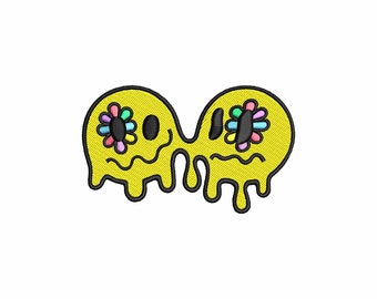 Melting Smiley Face Embroidery Design: Funny Flower Pattern (Digital Download)