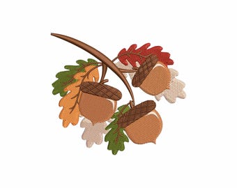 Acorn Embroidery Design, Fall Embroidery Designs, Floral Embroidery Patterns, Autumn Oak Embroidery Files, Machine Embroidery Designs