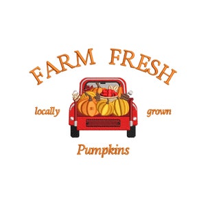 Fall embroidery designs, Machine embroidery designs, Farm fresh truck, Embroidery files, Pumpkin, Embroidery pattern, digital download