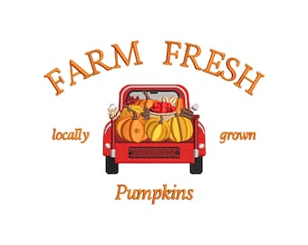 Fall embroidery designs, Machine embroidery designs, Farm fresh truck, Embroidery files, Pumpkin, Embroidery pattern, digital download