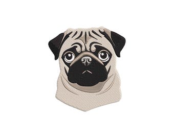 Pug face embroidery design, Dog face, Pug embroidery pattern, Dog Lover machine embroidery designs, Pug embroidery file, Animals, Pet