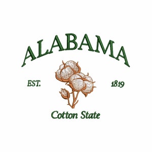 Alabama machine embroidery designs, Cotton state, USA, America, Travelling, Embroidery files, Embroidery pattern, Digital download