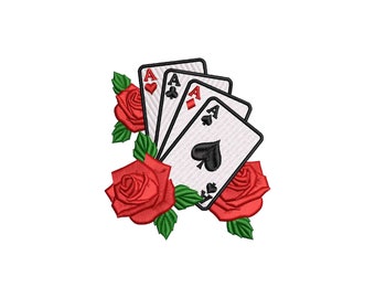 Playing cards embroidery design, machine embroidery designs, embroidery pattern, embroidery files, trendy embroidery designs, red roses