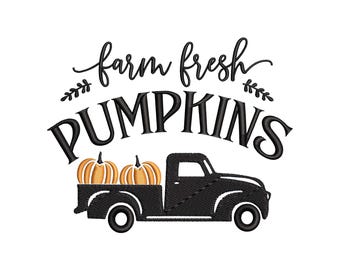 Farm fresh pumpkins truck embroidery design, Embroidery pattern, Embroidery files, Machine embroidery designs, Fall embroidery designs