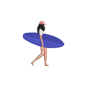 Woman embroidery design, Female embroidery files, Beach embroidery designs, Surfer girl art, Trendy embroidery designs, instant download