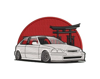 Sportwagen Stickdatei, Japanisches Auto, Rennauto, Oldtimer, Rennauto, Retro Auto Muskelauto Vintage Auto Torii-Gate digitaler Download