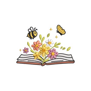 Floral Book embroidery design, Machine embroidery designs, Embroidery pattern, Embroidery files, Book lover, Book club, Reading embroidery