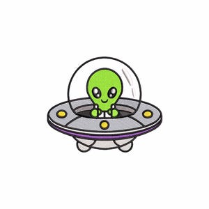 Disegni da ricamo per macchine aliene, modello da ricamo alieno, file da ricamo, disegno da ricamo UFO, ricamo divertente, download digitale
