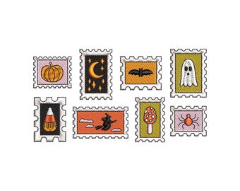 Stamps Embroidery Design, Ghost Bat Witch Pumpkin Moon Spider Mushroom Candy Corn, Halloween Embroidery Designs, Machine Embroidery Designs
