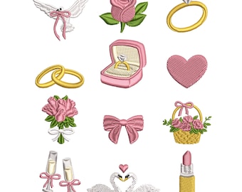 Wedding Embroidery Designs, Machine Embroidery Designs, Bachelorette Party Mini Embroidery Files, Bridal Embroidery Patterns, Wedding Bundle