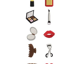 Makeup Beauty Mini Embroidery Designs, Cosmetic Embroidery Files, Girlie Embroidery Patterns, Machine Embroidery Designs