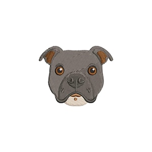Mini Staffordshire-Bull Terrier gezicht borduurontwerp, hond gezicht borduurpatroon, hondenliefhebber machineborduurontwerpen, borduurbestanden