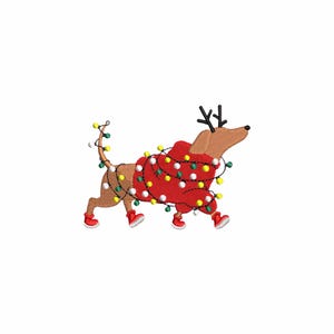 Christmas dachshund embroidery design, Christmas embroidery designs, Christmas lights, Embroidery files, machine embroidery designs dog