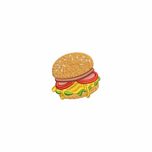 ミニバーガーの刺繍デザイン、ファーストフードの刺繍、ハンバーガーの機械刺繍デザイン、小さな刺繍デザイン、デジタルダウンロード