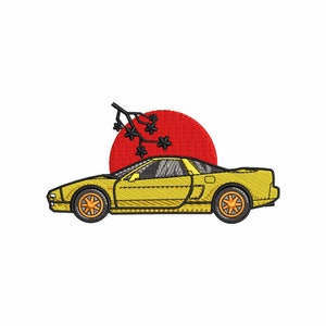 Japanese car embroidery design, sakura machine embroidery file, retro japan pattern, aesthetic car embroidery art, travel embroidery file