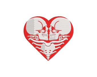 Skeleton Heart Embroidery Design: Kissing Skulls (Digital Download)