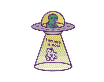 Alien embroidery design, cat embroidery design, funny embroidery files, UFO machine embroidery designs, animal embroidery design