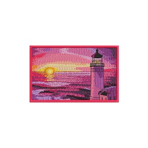 Lighthouse embroidery design, sunset embroidery design, ocean embroidery design, beach embroidery designs, machine embroidery designs trendy
