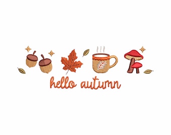 Fall Embroidery Designs, Pumpkin Spice Latte Embroidery Files, Autumn Leaves, Mushroom Embroidery Patterns, Machine Embroidery Designs