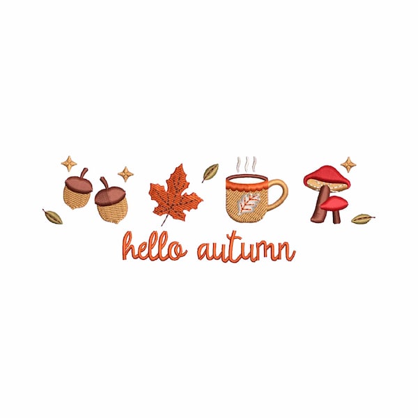 Fall embroidery designs, Coffee embroidery, Pumpkin spice latte, Fall leaves embroidery, Mushroom embroidery, Trendy embroidery designs