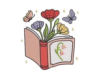 Floral Book Embroidery Design, Bookish Embroidery Files, Reading Embroidery Patterns, Machine Embroidery Designs for Book Lovers