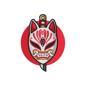 Anime embroidery designs, Machine embroidery designs, Kitsune mask, Embroidery files, Oni mask, Demon mask, Japanese art, digital download