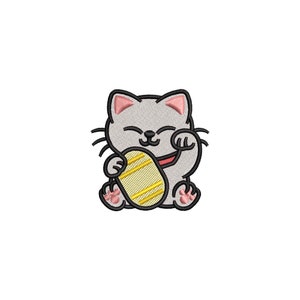 Hand Embroidery Kit Maneki Neko Cat Design Lucky Needlepoint Kitty Pattern  Welcome Gift Japanese Hoop Art 