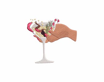 Christmas Martini Cocktail Embroidery Design, Holiday Embroidery Files, Festive Embroidery Patterns, Xmas Machine Embroidery Designs