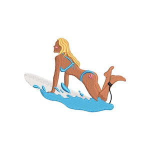 Surfer woman machine embroidery designs, Embroidery files, Embroidery pattern, Trendy embroidery designs, Summer, Ocean, Digital download