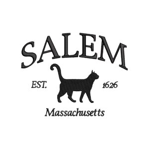 Halloween embroidery designs, Halloween embroidery files, Salem Massachusetts Black cat, Halloweentown, Spooky season, Retro halloween