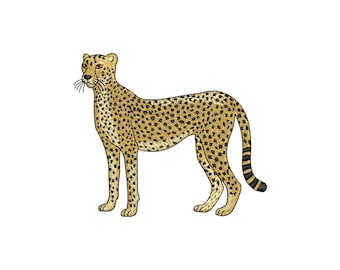 チーターの刺繍デザイン、アフリカのサファリ動物の刺繍ファイル、野生のネコの刺繍パターン、ミシン刺繍デザイン