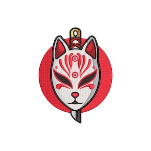 Anime embroidery designs, Machine embroidery designs, Kitsune mask, Embroidery files, Oni mask, Demon mask, Japanese art, digital download