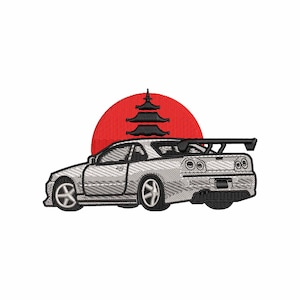 Japanese Sports Car Embroidery Design: Trendy Car Pattern (Digital Download)