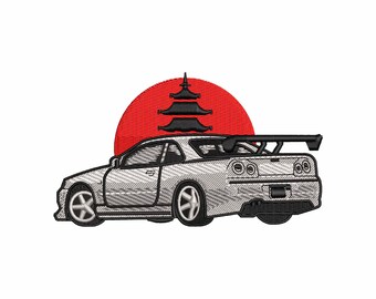 Japanischer Sportwagen Stickmuster, trendige Stickmuster, Stickmuster, Stickdateien, digitaler Download