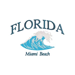 Florida machine embroidery designs, Miami beach, Ocean wave embroidery files, embroidery pattern, USA, Travelling, digital download